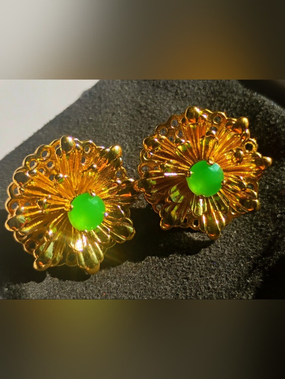 Banana Republic Vintage Gold-Tone Earrings With Central Green Stone (Post Backs)